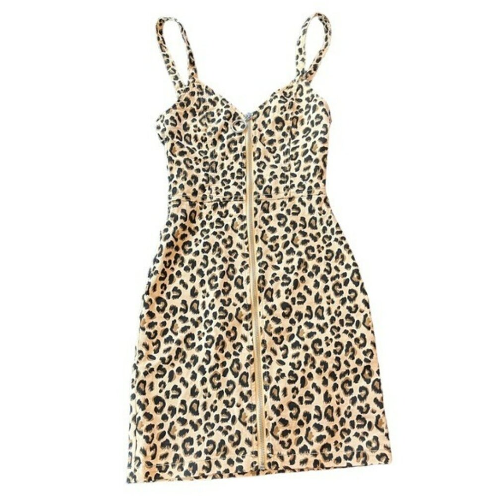 Divided H&M Sleeveless Full Zip Mini Dress Women's Size 0 Animal Leopard Print